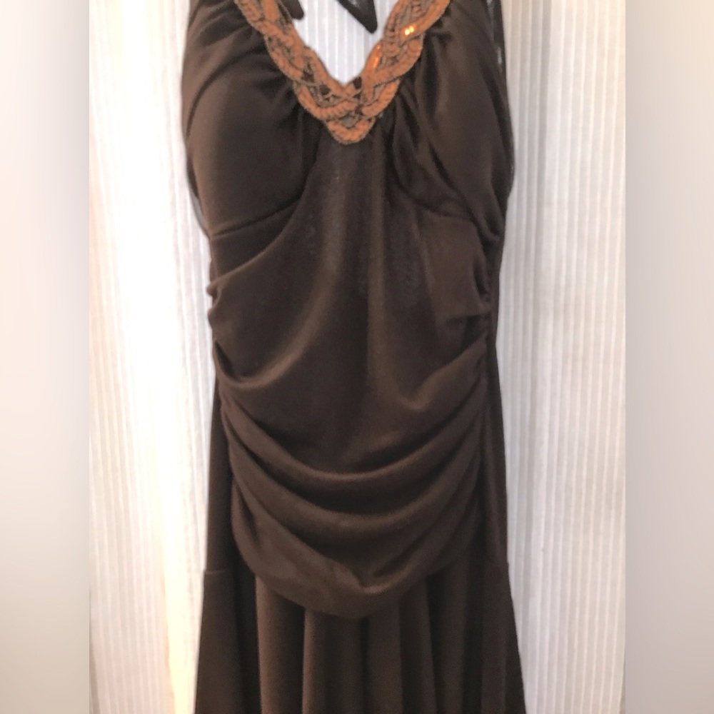 Brown flowing backless dress
